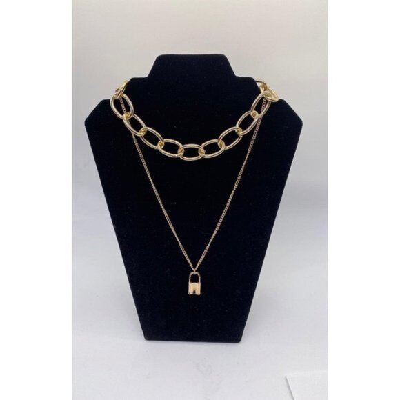 PadLock Layered Necklace Women’s Gold Tone Punk Jewelry - Picture 10 of 12